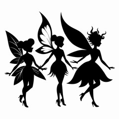 Fairies vector clean black silhouette design white background