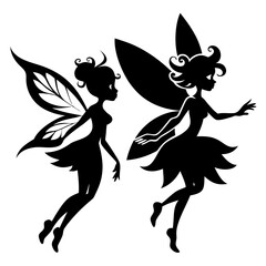 Fairies vector clean black silhouette design white background