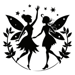 Fairies vector clean black silhouette design white background