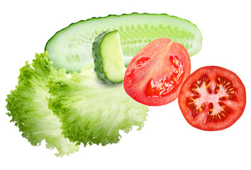 fresh salad ingredients arranged on a transparent background