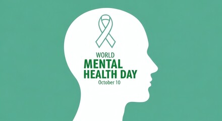 World mental health day awareness with ribbon inside silhouette of a human head