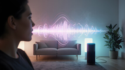 Abstract sound wave visualizing voice control in a smart home