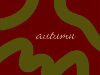 Red autumn background with green lines. Vector illustration. Horizontal modern banner with text autumn for sale and discount. Abstract. Bright template for design.
