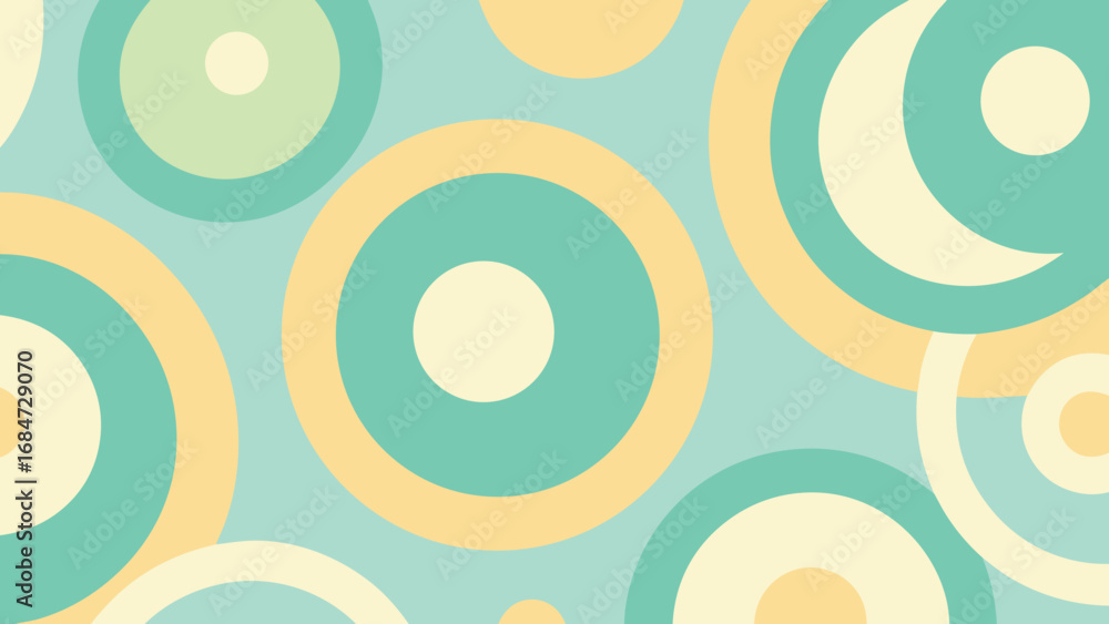 Poster retro circles pattern background with teal yellow and cream colors abstract