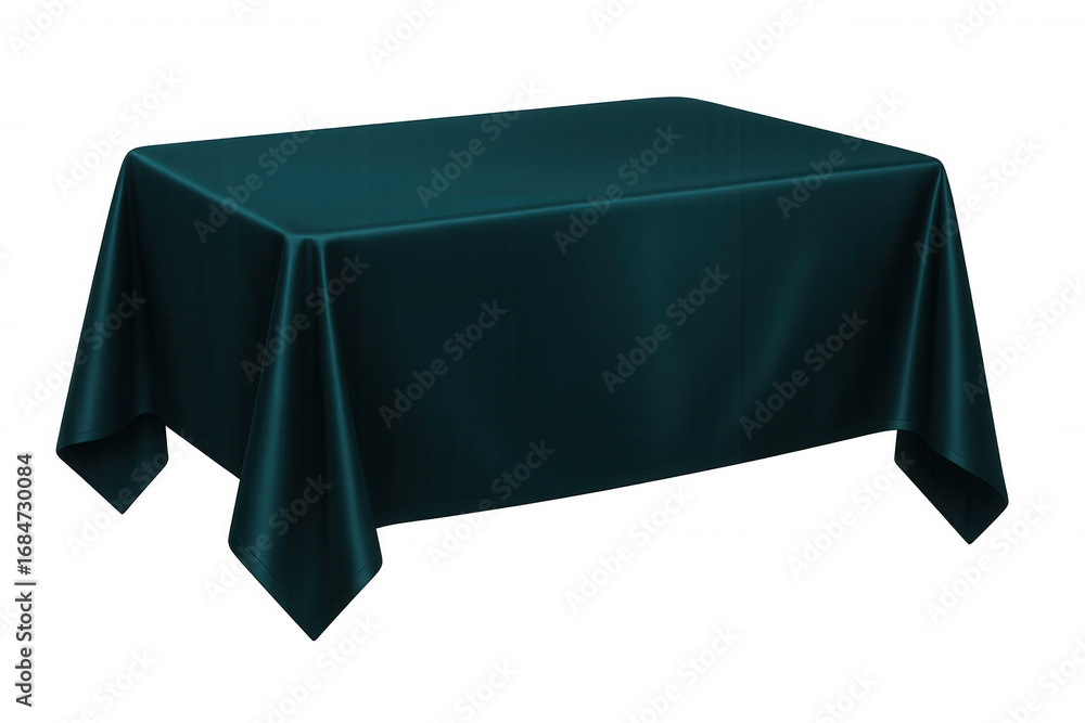 Poster rectangular table with a teal tablecloth, ideal for displaying products or adding elegance to any de