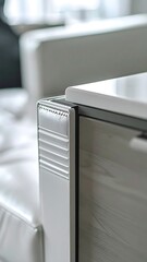 Closeup of Modern Light Gray Cabinet Corner.