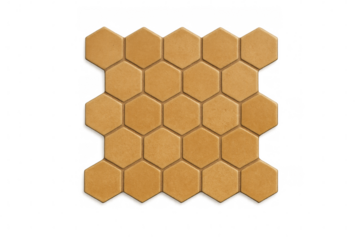 Orange hexagonal ceramic tiles forming repeating pattern on transparent background