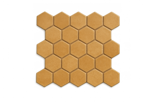 Orange hexagonal ceramic tiles forming repeating pattern on transparent background