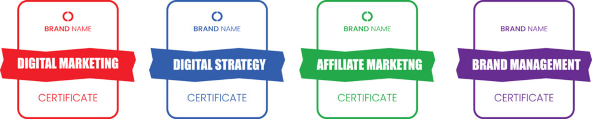 Digital Marketing Certificate Badge Set | Colorful Flat Design Labels for Courses, Strategy, Affiliate, and Brand Management