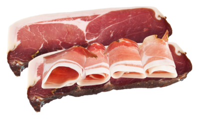 cured prosciutto ham slices and slab