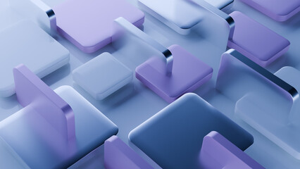 Blue and violet metallic random rectangles background, abstract 3d render. Modern technology...