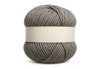 Gray yarn ball with blank label on transparent background