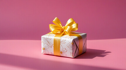 Gift box with ribbon on a pink background