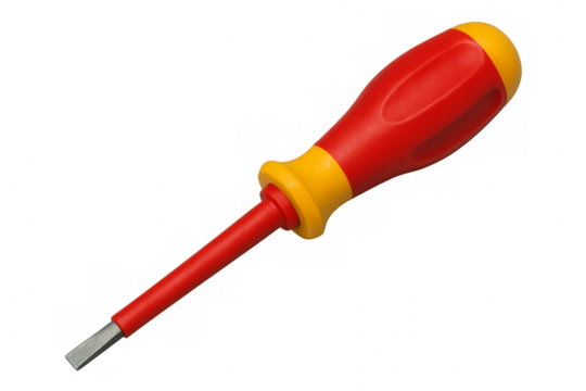 Red and yellow screwdriver with transparent background for easy isolation