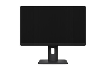 Realistic computer monitor showing black screen on transparent background