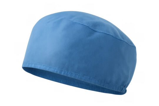 Light blue surgical scrub cap on transparent background