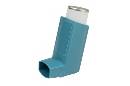 Blue asthma inhaler on transparent background for easy isolation