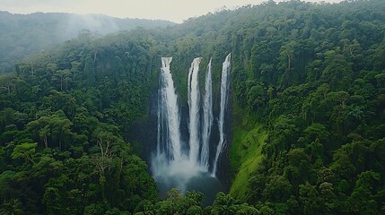 Fototapeta premium Breathtaking waterfall hidden lush jungle cinematic paradise escape