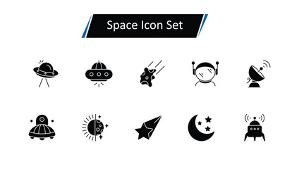 Fototapeta premium Space Icon Set: Astronauts, Moons, Meteors, Aliens, Space Capsules, and Astronomy Vector Illustrations for Science, Exploration, and Galaxy Design