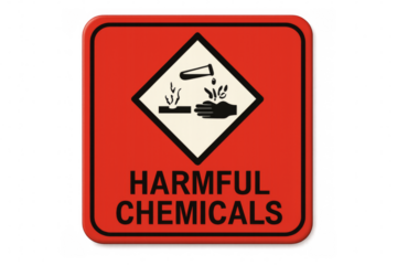 Harmful chemicals warning sign on transparent background