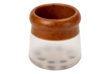 Modern salt or pepper shaker with wooden lid on transparent background