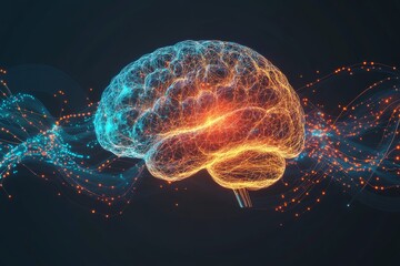 Fototapeta premium Neuroscience Technology and Brain Wave Monitoring for Mental Health Awareness Visualization