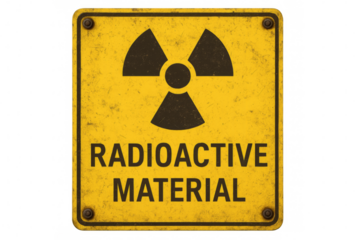 Radioactive material warning sign on transparent background