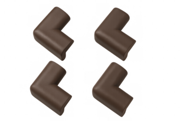 Four brown corner protectors on transparent background ensuring child safety