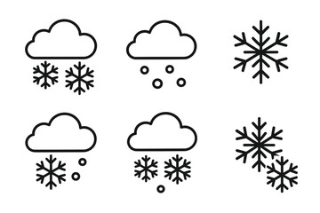 Obraz premium Weather icons set: snowy and cloudy symbols with snowflakes and clouds