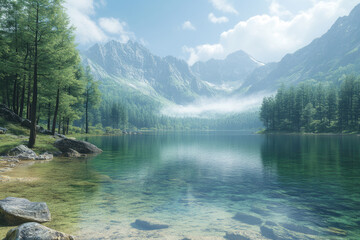 A Serene View of a Calm Lake at Dawn