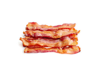 Cooked bacon isolated on white background