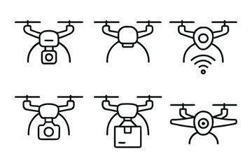 Fototapeta premium Icon set of drones with camera, package delivery, and wi-fi features