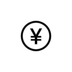 Obraz premium Black round shape with japanese yen symbol icon silhouette vector flat illustration design.