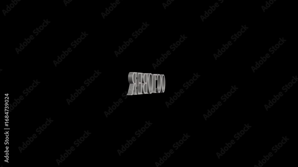 Poster October month text icon animation. October text in flicker animation. Ethereal fractal text design October. October text rotation concept on black background 4k video