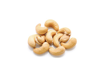 Roasted cashews isolated on white background