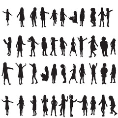 Silhouettes of Young Girls in Various Active and Expressive Poses Celebrating National Girl Child Day Promoting Equality Freedom Education and Empowerment for Girls Everywhere