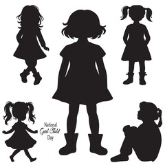 Silhouette Illustration of Young Girls in Various Poses Celebrating National Girl Child Day Promoting Empowerment Education and Rights of Girls Around the World