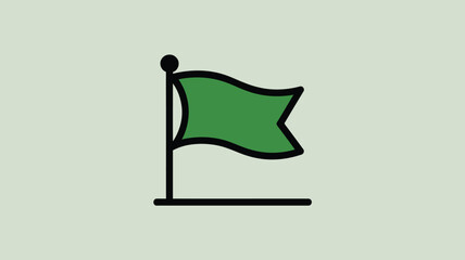 A simple illustration of a green flag with a black outline and pole on a light background color