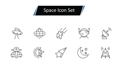 Space Icon Set: Astronauts, Moons, Meteors, Aliens, Space Capsules, and Astronomy Vector Illustrations for Science, Exploration, and Galaxy Design