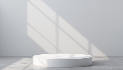 Fototapeta premium Minimalist Product Display. White Cylinder Podium with Window Light and Shadow.