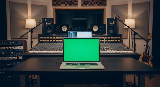 Green Screen Laptop in Professional Music Studio