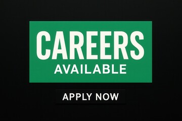 Careers available banner with APPLY NOW promotion, bold modern style, urgent retail job offer appeal on transparent background.