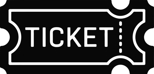 Naklejka premium A single black and white ticket with the word ticket written in bold white letters across the center