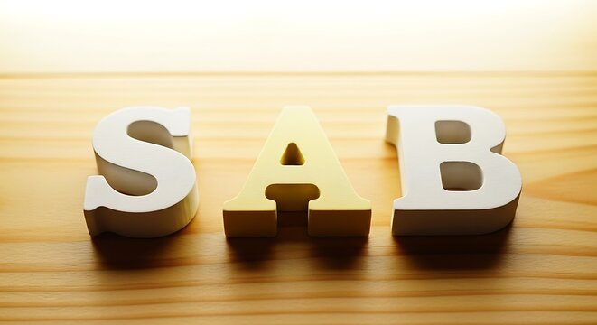 Three Dimensional Letters SAB On Wooden Surface