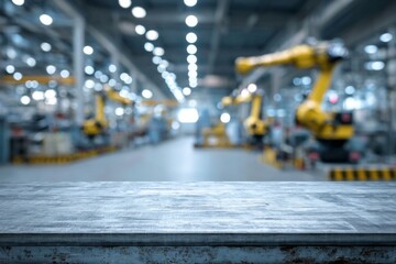 Fototapeta premium Industrial workbench surface in sharp detail with blurred machinery in the background.