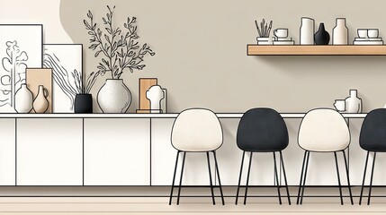 Stylish, minimalist interior design of a modern kitchen area.