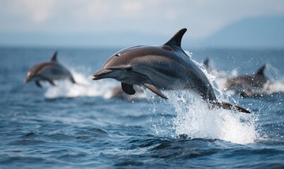 Dolphins leaping in the ocean