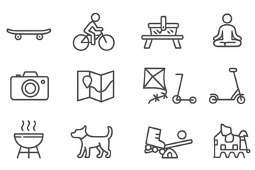 Various recreational activities illustrated in a clean and simple design highlighting outdoor fun
