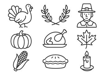 Thanksgiving symbols including turkey, pumpkin, and corn in a festive arrangement for the holiday celebration