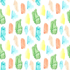 Seamless watercolor pattern with colorful abstract spots and splashes. Hand painted design, ideal for fabric, textile prints, wallpaper, wrapping paper, invitations and modern backgrounds.